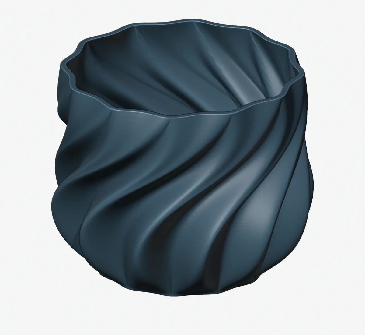 A 3D render of the adapted smaller navy planter with curved ribs and an open top.